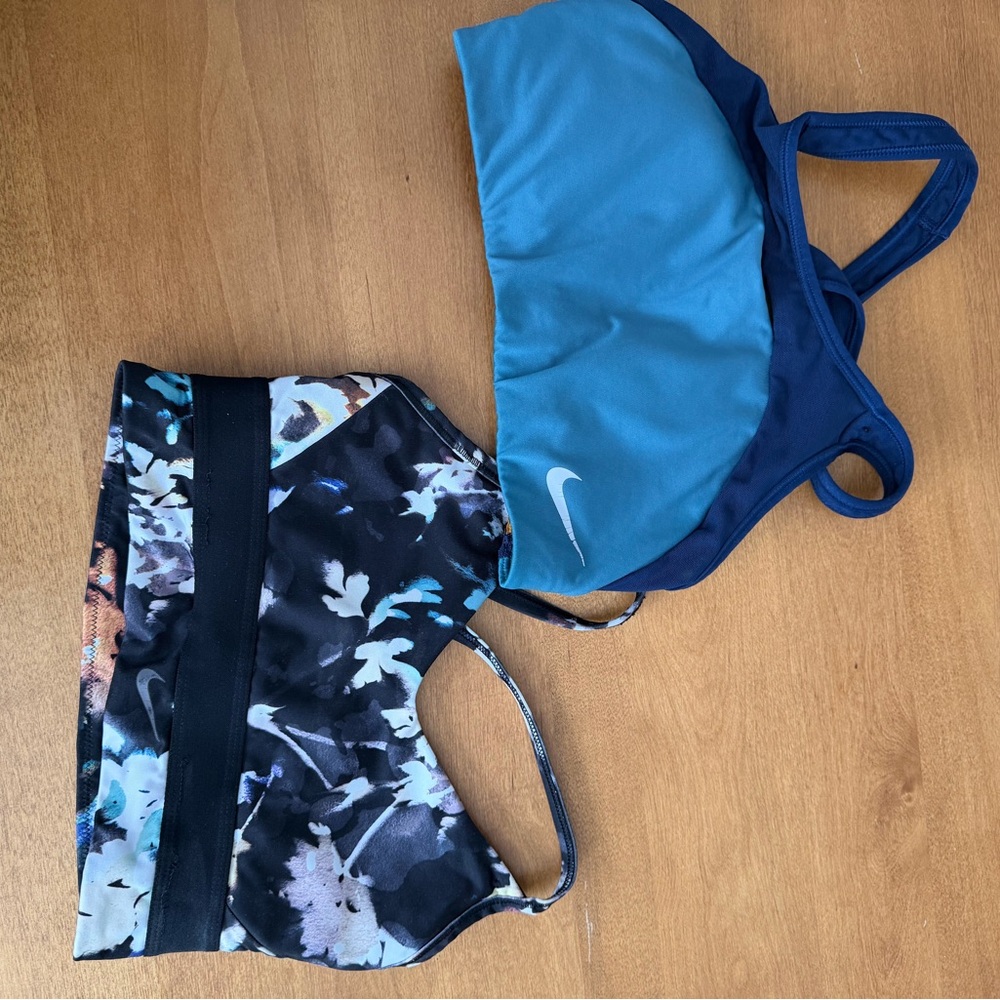 Nike Teal and Navy Sports Bra with Floral Patterned Bra